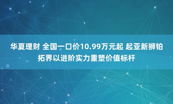 华夏理财 全国一口价10.99万元起 起亚新狮铂拓界以进阶实力重塑价值标杆